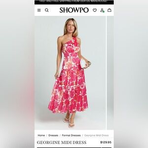 GEORGINE MIDI DRESS - ONE SHOULDER RUCHED TIERED DRESS IN PEONY BLOSSOM